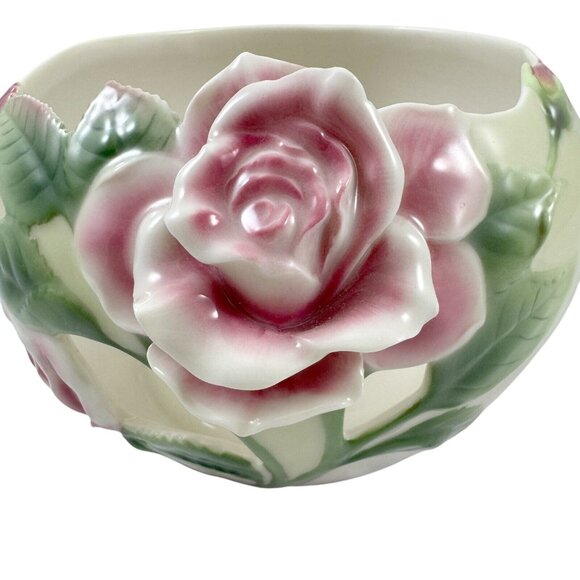 Franz Collection Porcelain Pink Garden Rose Bowl Candleholder Roses FZ00242 - Picture 6 of 9
